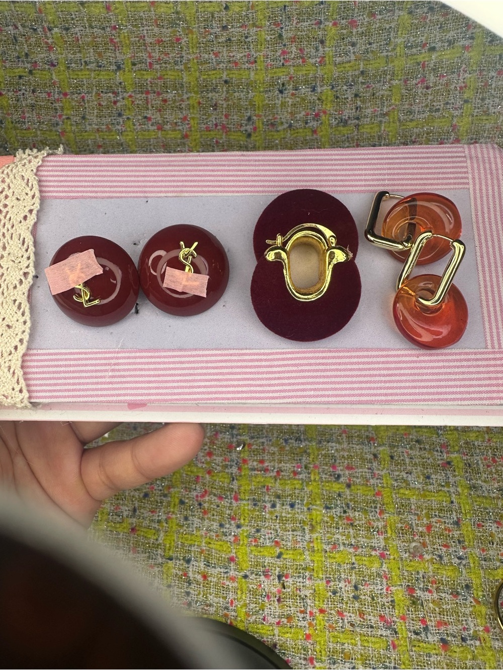 Vintage-Inspired Gold & Burgundy Clip-On Earrings Set